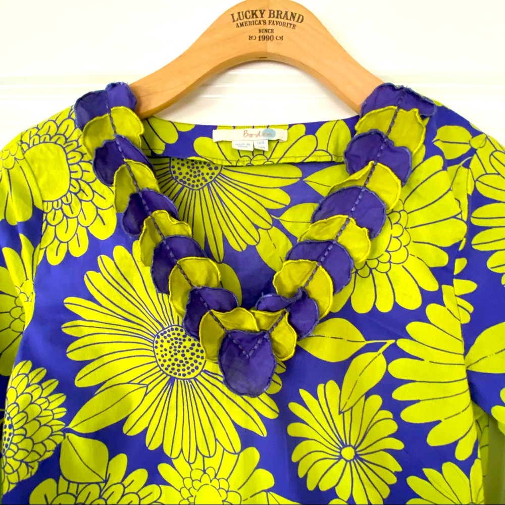Boden Floral Print Chartreuse + Purple Shift Dress